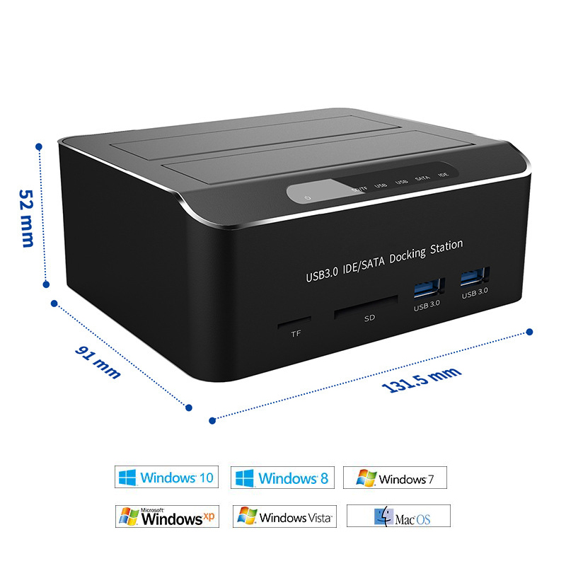 Dual Bay Usb 3.0 Naar Sata Ide Externe Harde Schijf Docking Station Met 2-Port Hub En Kaartlezer voor 2.5/3.5 Inch Sata/Ide Hdd