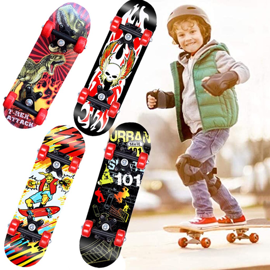 Double Rocker Skateboard Kids Longboard Cartoon Complete Cartoon Skateboards for Beginners For Boys Girls Kids Slide Plate