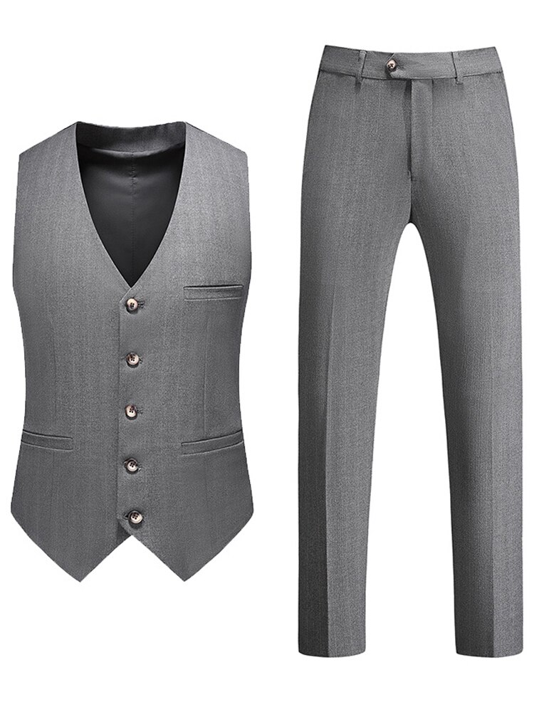 ( Vest + Pants ) Mens Four Seasons Solid Color Two-piece Business Suit Fitted Wedding Groomsmen Waistcoat Trousers