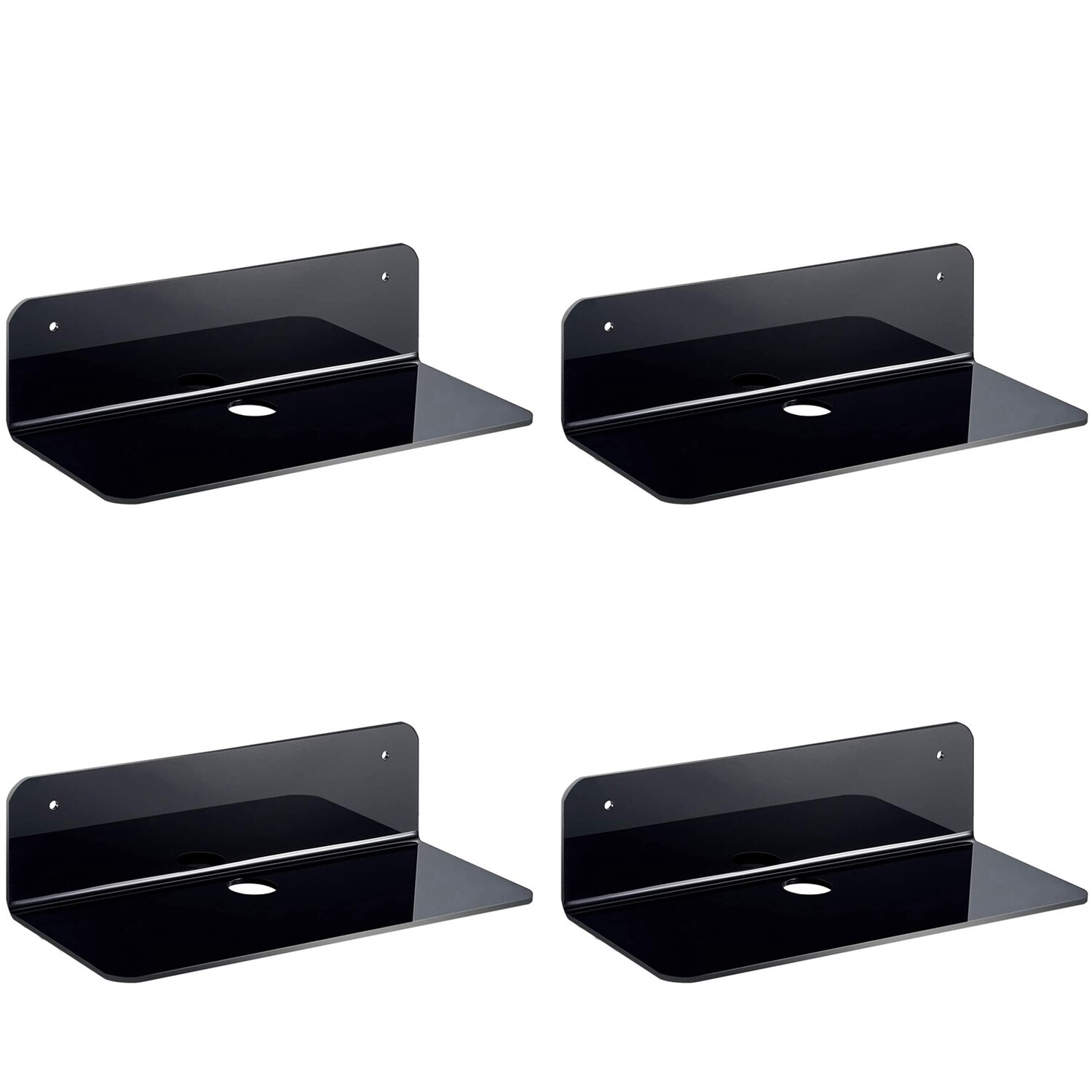 Acrylic Floating Wall Shelves Set of 4, Flexible Use of Wall Space, Adhesive Display Shelf for Smart Speaker: black