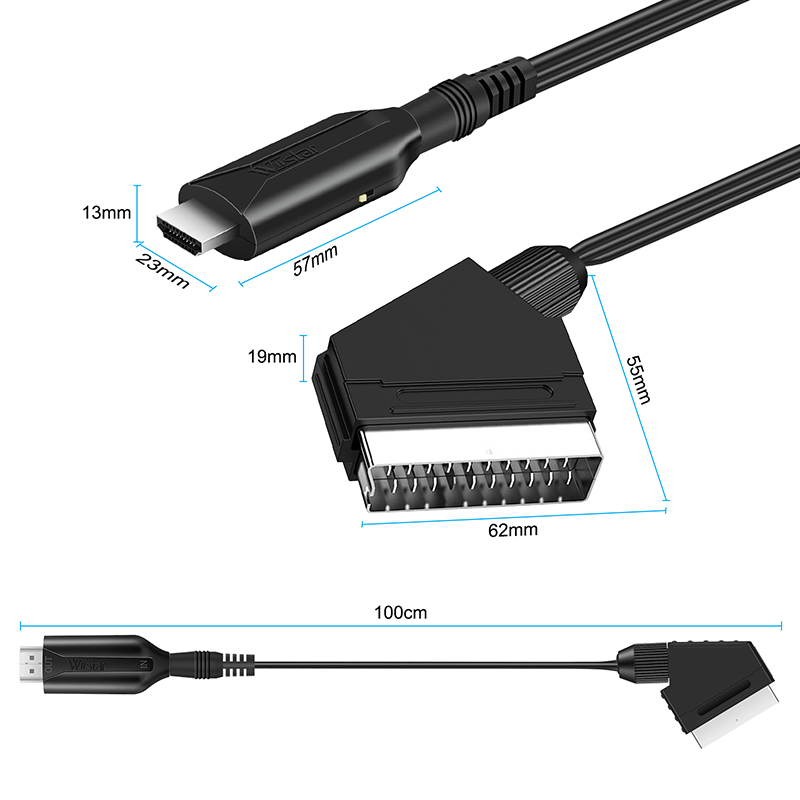 SCART zu HDMI-kompatibel Konverter Kabel 720P/1080P Schalter SCART in HD out Video Audio Konverter Adapter, für Sky Box STB Stecker