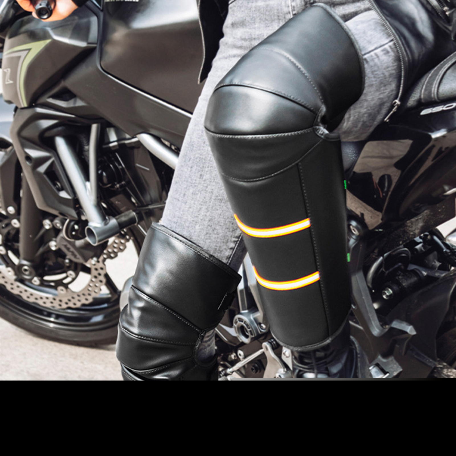 PU Leather Motorcycle Kneepad Windproof Leg Warmer Knee Pad Guards With Reflective Strips Long Compression Leg Sleeves Braces