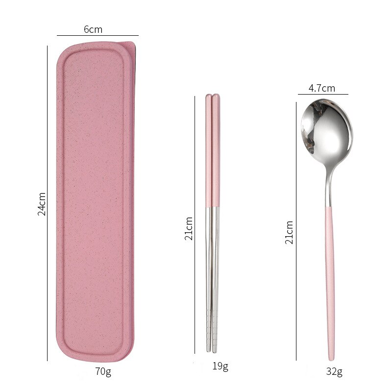 Stainless Steel Dinner Tableware Set Cutlery Knife Fork Spoon Dinnerware Set With Box Tools Travel Tableware Set: 2Pcs Pink Sliver