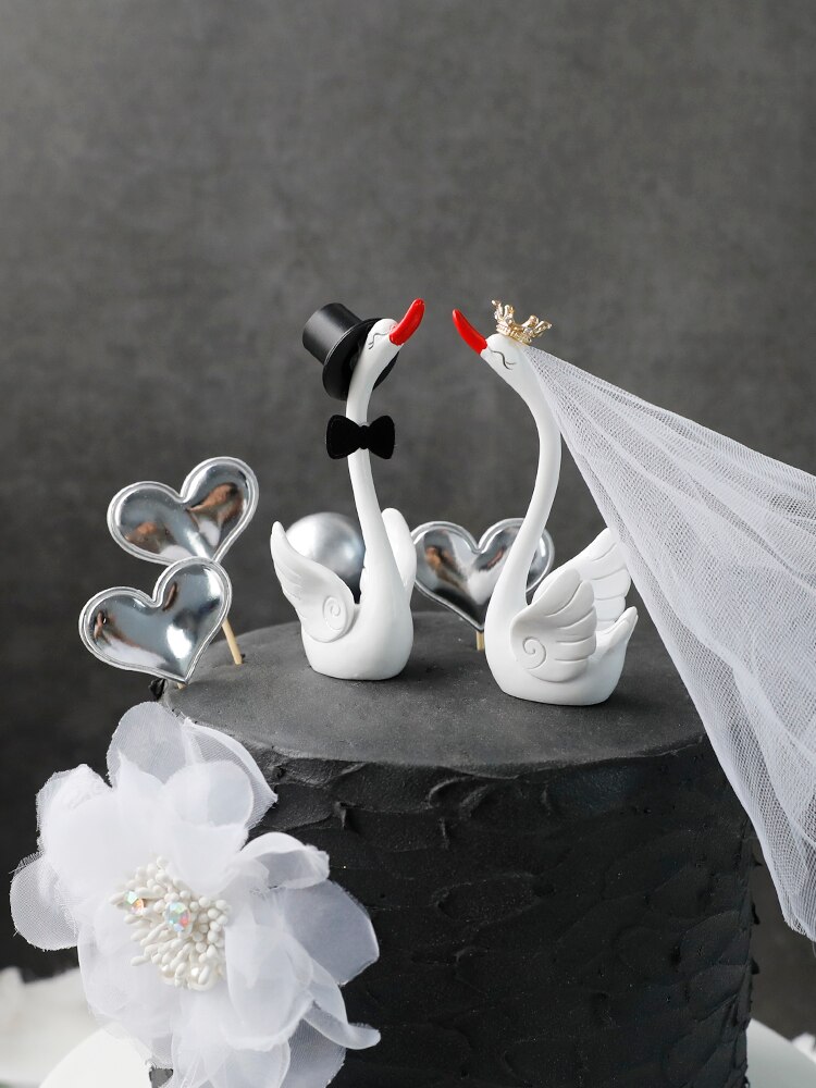 Décoration de gâteau d&#39;anniversaire en forme de cygne, décoration de robe de mariée, décor de gâteau d&#39;amour, Dessert, fournitures de pâtisserie de fête