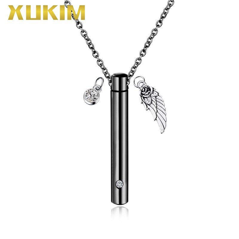 WPO407-8 Xukim Sieraden Parfum Ketting Charms Cilinder Huisdier Bot As Box Hanger Ketting: Black Charm