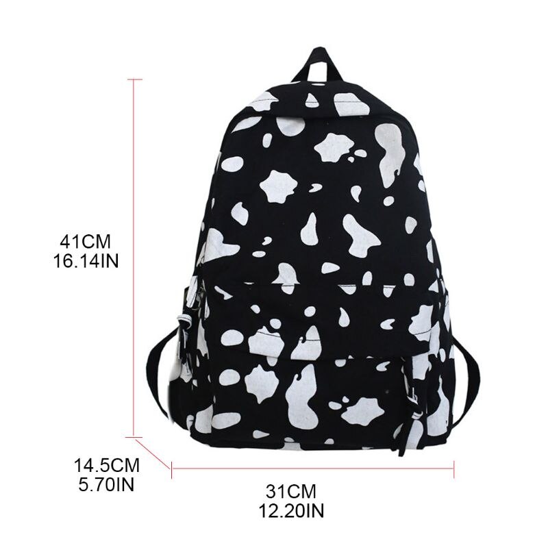 Cute Milk Cow Printing Canvas Backpack School Bag Casual Daypack for Teenager