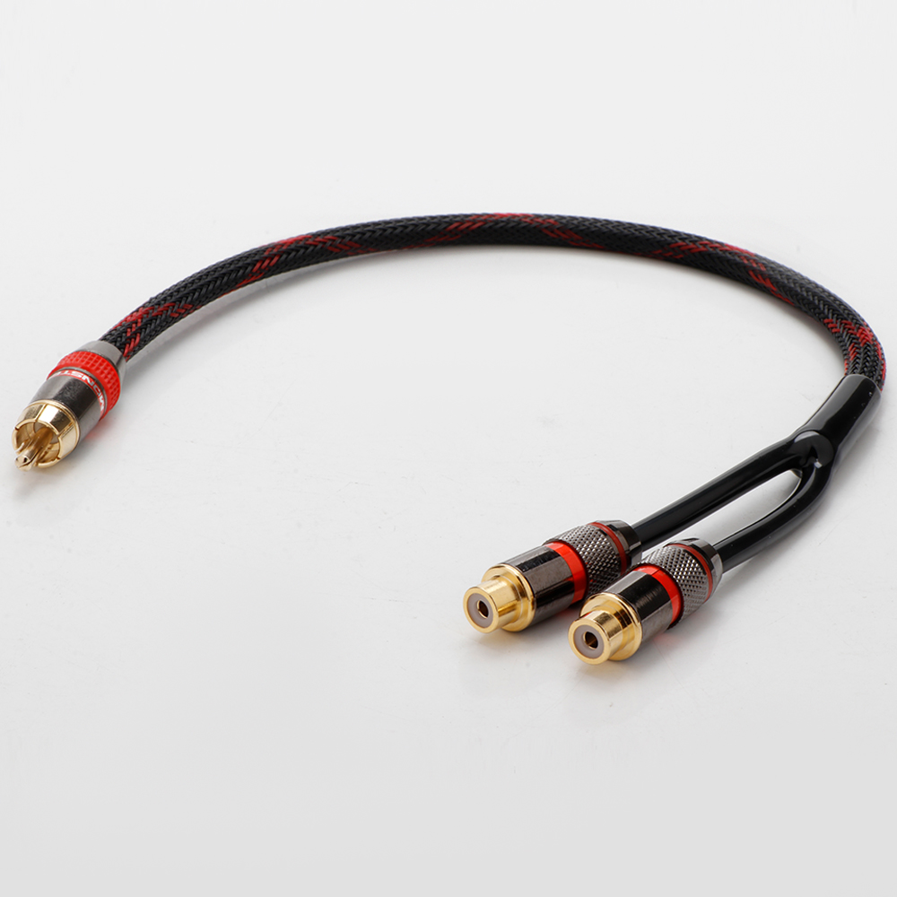 Y splitter Adapterkabel Gullbelagt RCA Hann til 2 RCA Hunn 30cm til Bil MP3