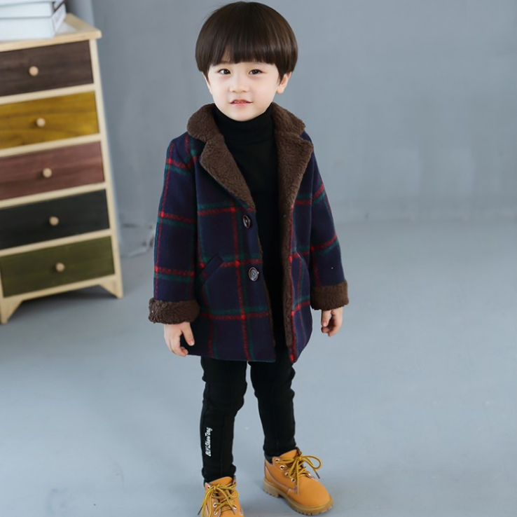 Meninos casacos de lã outono e inverno bebê meninos jaquetas longo acolchoado mais xadrez quente criança roupas casacos outerwear