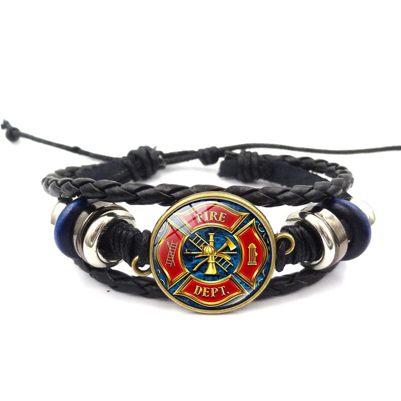 Regalo di gioielli con bracciale intrecciato retrò in vetro con cupola di vigile del fuoco di salvataggio: Rosso ruggine