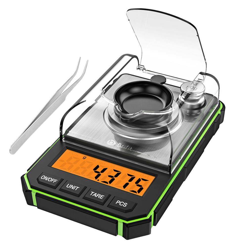 0.001g Digital Scale Portable Mini Scale Precise Graduation Pocket Scale Milligram 50g Calibration Weights Tweezer: Green