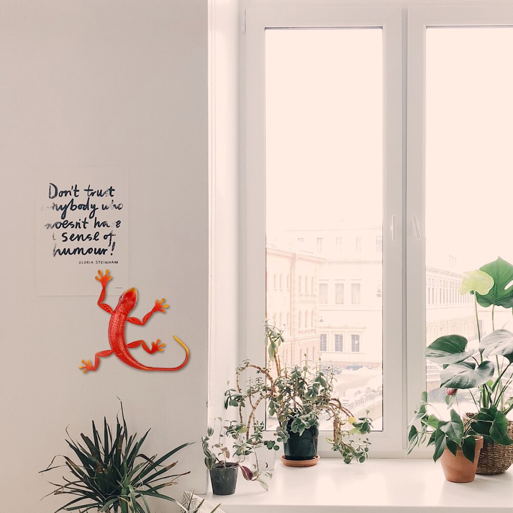 1Pc 3D Metal Gecko Wall Art Sculpture Decor Outdoor Indoor Hanging Ornament: Red