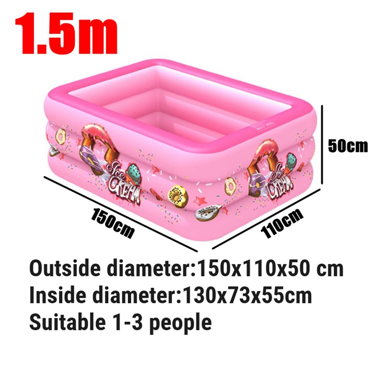 120/130/150cm Children Bathing Tub Baby Home Use Paddling Pool Inflatable Square Swimming Pool Kids Inflatable Pool ball pit: Pink 1.5m