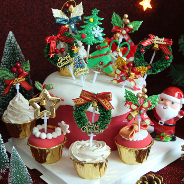 10Stck Weihnachten Kuchen Deckel Mini Weihnachten Baum Cupcake Deckel Ornamente Neue Jahr Weihnachten Party freundlicher Geburtstag Kuchen Dekor Liefert: mischen Stil