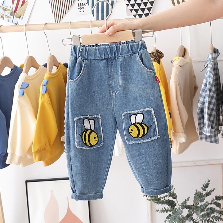 Pantalones vaqueros HIPAC para bebés y niños, Color sólido, otoño , ropa larga de estilo informal para niños, cintura elástica gruesa para invierno: 80