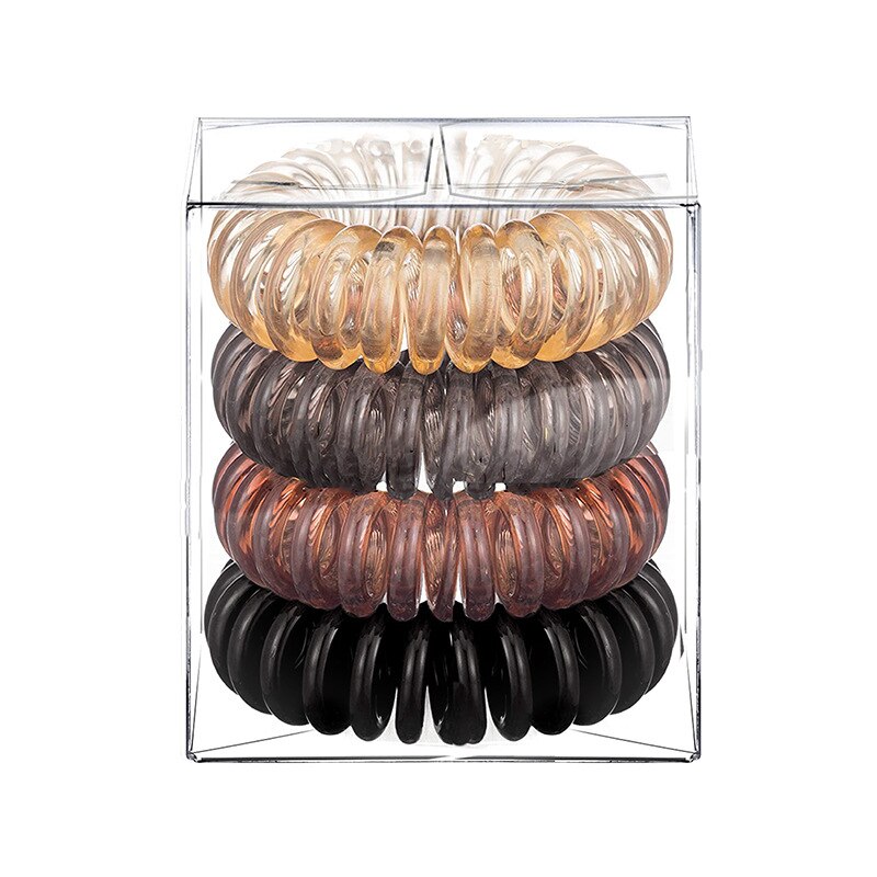 4 Pcs/Box Telephone Wire Elastic Hair Rubber Bands Transparent Spiral Hair Ties Rings Gum for Women Girls Hair Accessories: 4