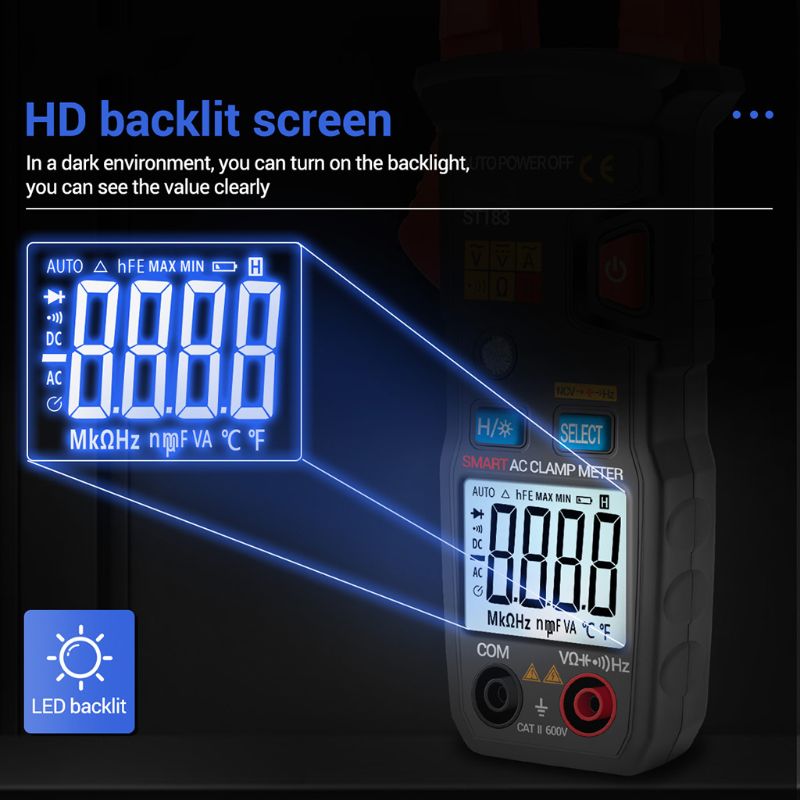 Dc/ac digital klämmätare  st181 6000 räkningar multimeter amperemeter strömspänningstestare bil amp hz kapacitans ncv ohm test