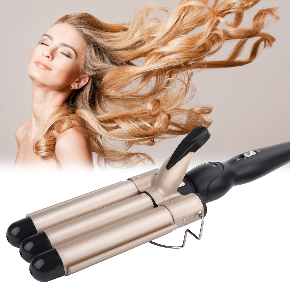 Prancha modeladora de cachos profissional, aparelho de ferro e cerâmica para encaracolar e ondular o cabelo, modelador de cabelos com três cilindros