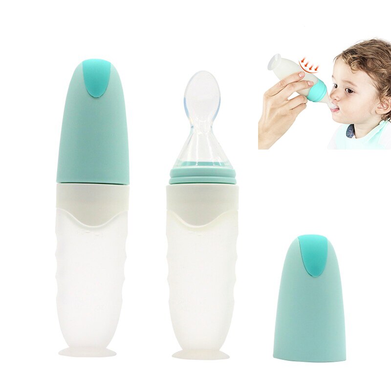 Biberones de alimentación con ventosa para bebé, botellas de alimentación de silicona para niños pequeños, de entrenamiento, cuchara, 90ML