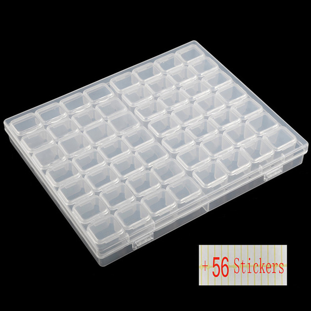 Boîte de rangement de perles de mosaïque de diamant, 56/64 grilles, conteneur de perles, pot, accessoires, outil, broderie de diamant, étui de rangement de pierre de Nail Art: 56 grids