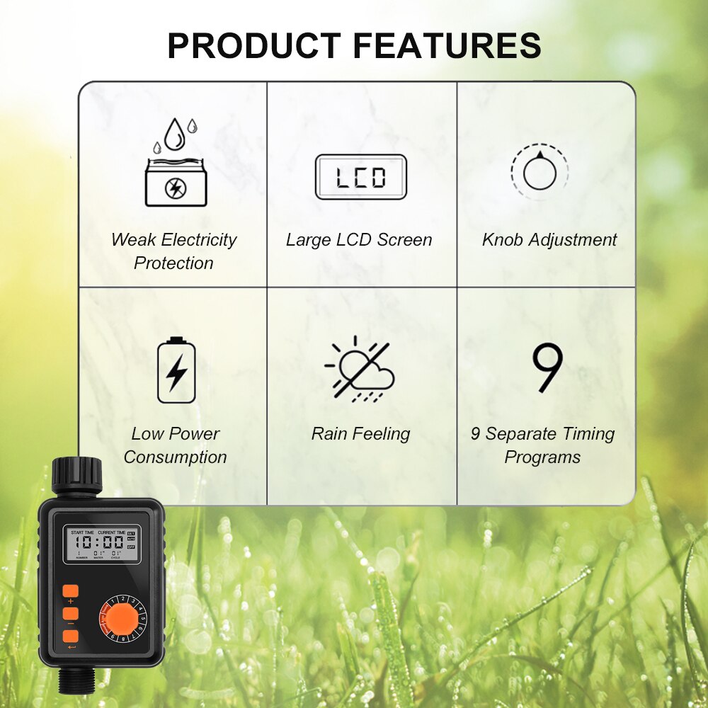 Electronic Irrigation Regulator Automatic Irrigation Timer LCD Waterproof Sprinkler Controller 9 Separate Timing Programs