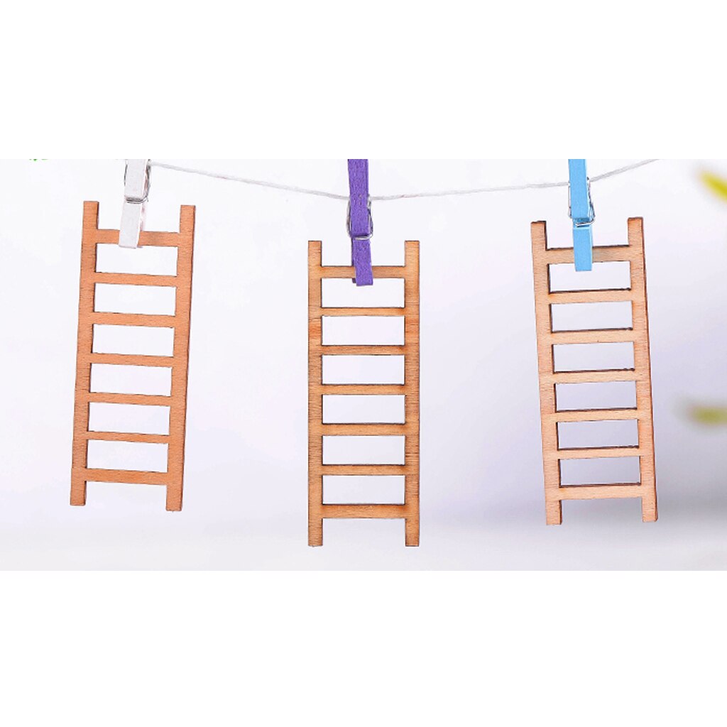 10Pcs Micro Landscape Decoration Wooden Ladder Ornament Garden DIY Crafts Wood