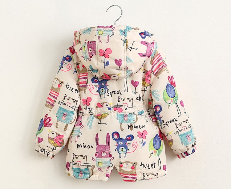 Graffiti Kids Winter Jacket Cute Cartoon Pattern Winter Clothes for Girls 2-8Y Hooded Jacket Kids Clothes