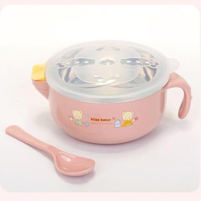 Baby Rvs Thermische Kom Peuter Servies Servies Zuig Kom Met Lepel Kids Veiligheid Diner Voerbak Gerechten