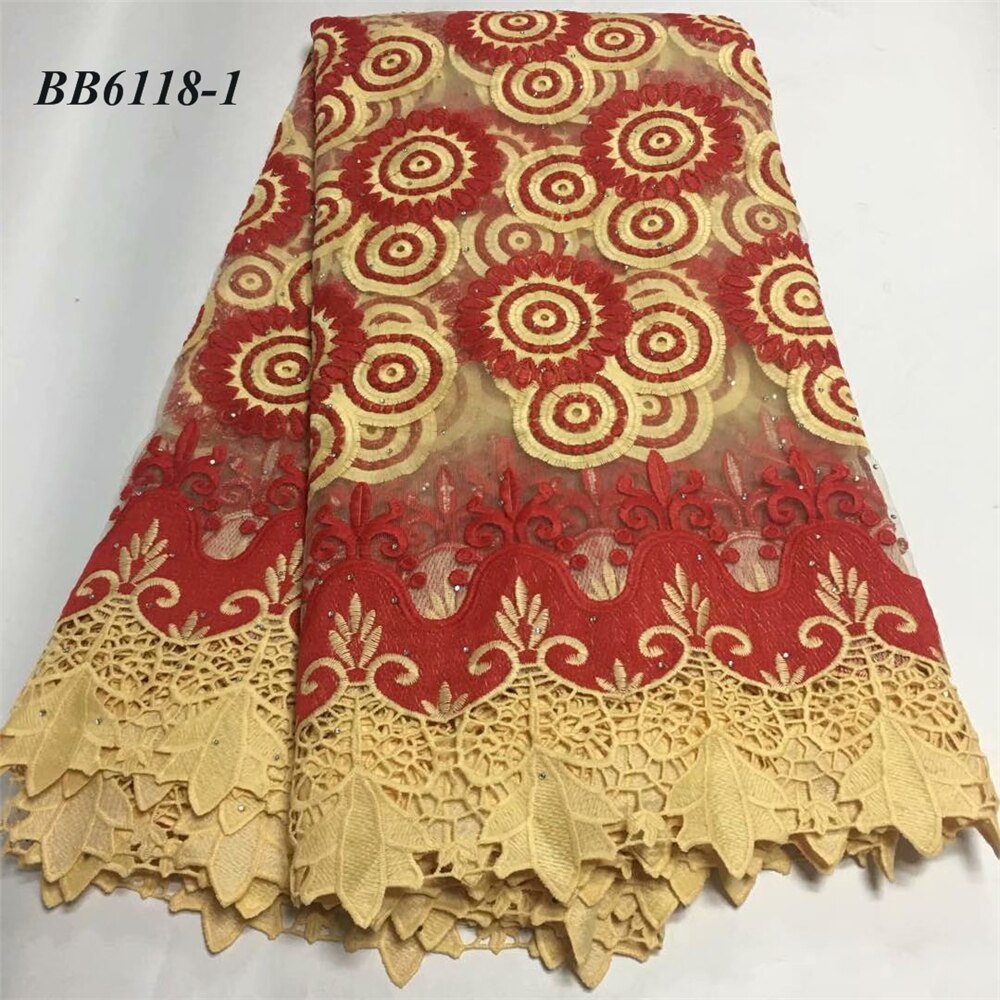 Afrikaanse Stijl Koord Netto Kant Borduurwerk Met Stenen Lady Party Gele Kleur 5 Yards