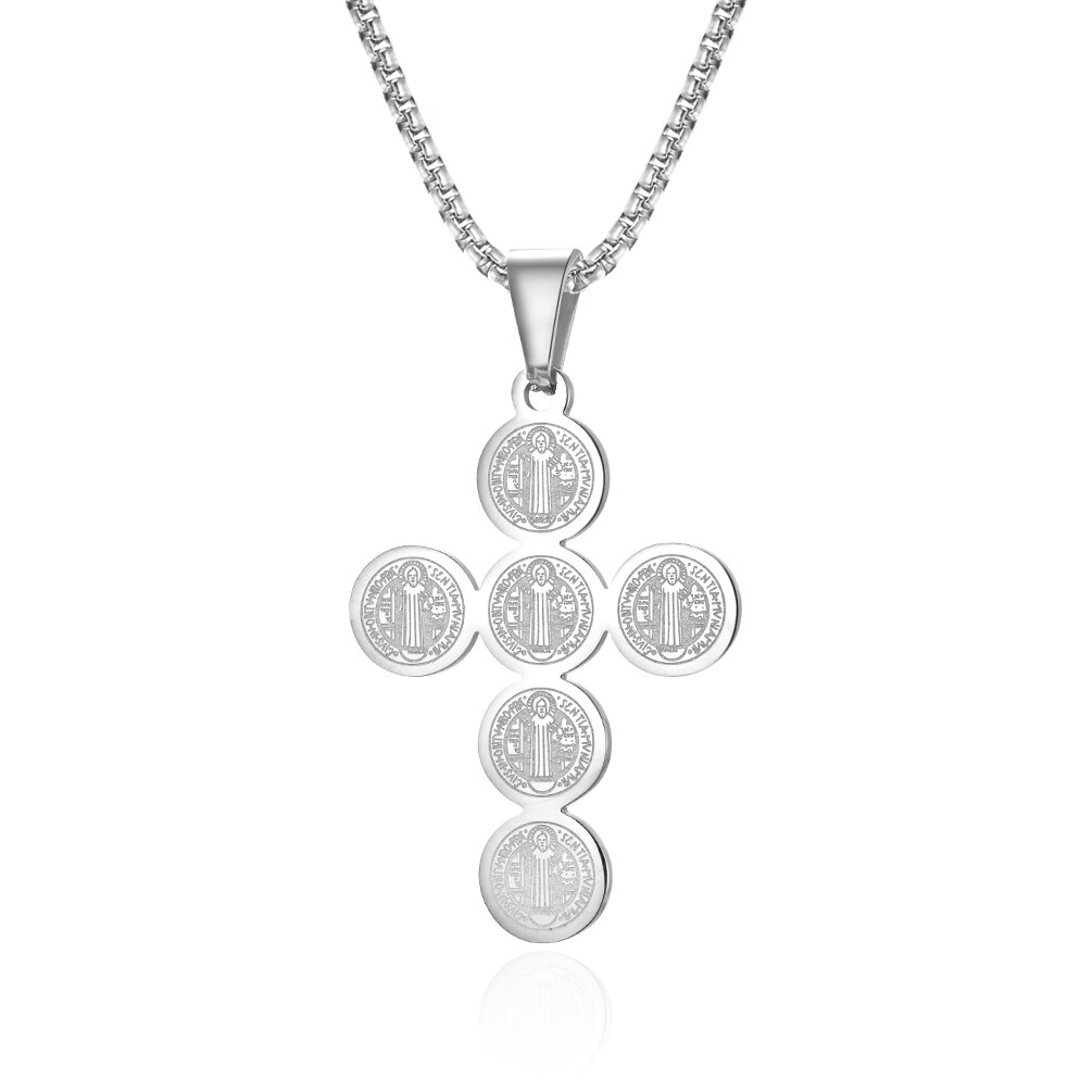 Mannelijke Mannen Benedictus Cross Ketting Hangers Mode Christian Sieraden Box Chain Rvs Zwarte Goud Kleur: Silver / 60cm