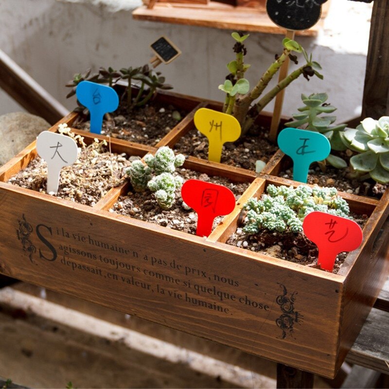 100 Uds marcadores de plantas tipo T etiquetas de semillas de plástico Mini etiquetas de plantas de jardín marcadores de plantas a prueba de agua bandeja marcar herramientas suministros de jardín