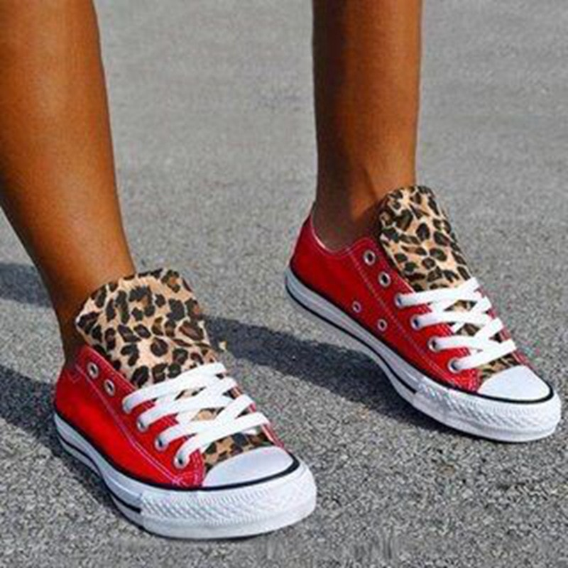 Vår höst kvinnor leopard skor sneakers dam snörning fritidsskor andas canvas skor zapatos de mujer
