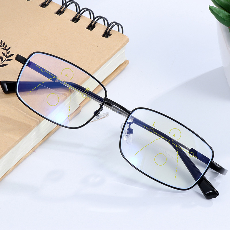 Progressive Multi-focal Reading Glasses Transitional Female Male Metal Spectacle Frame Anti Glare Blue Light Blocking Eyeglasses