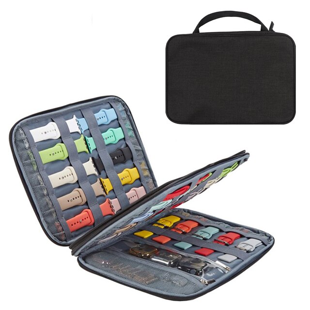Pour apple watch boîte de rangement de bracelet de montre pochette de voyage boîtes de sangle de montre multifonction boîte de rangement de bracelet de montre: Black Double Layer
