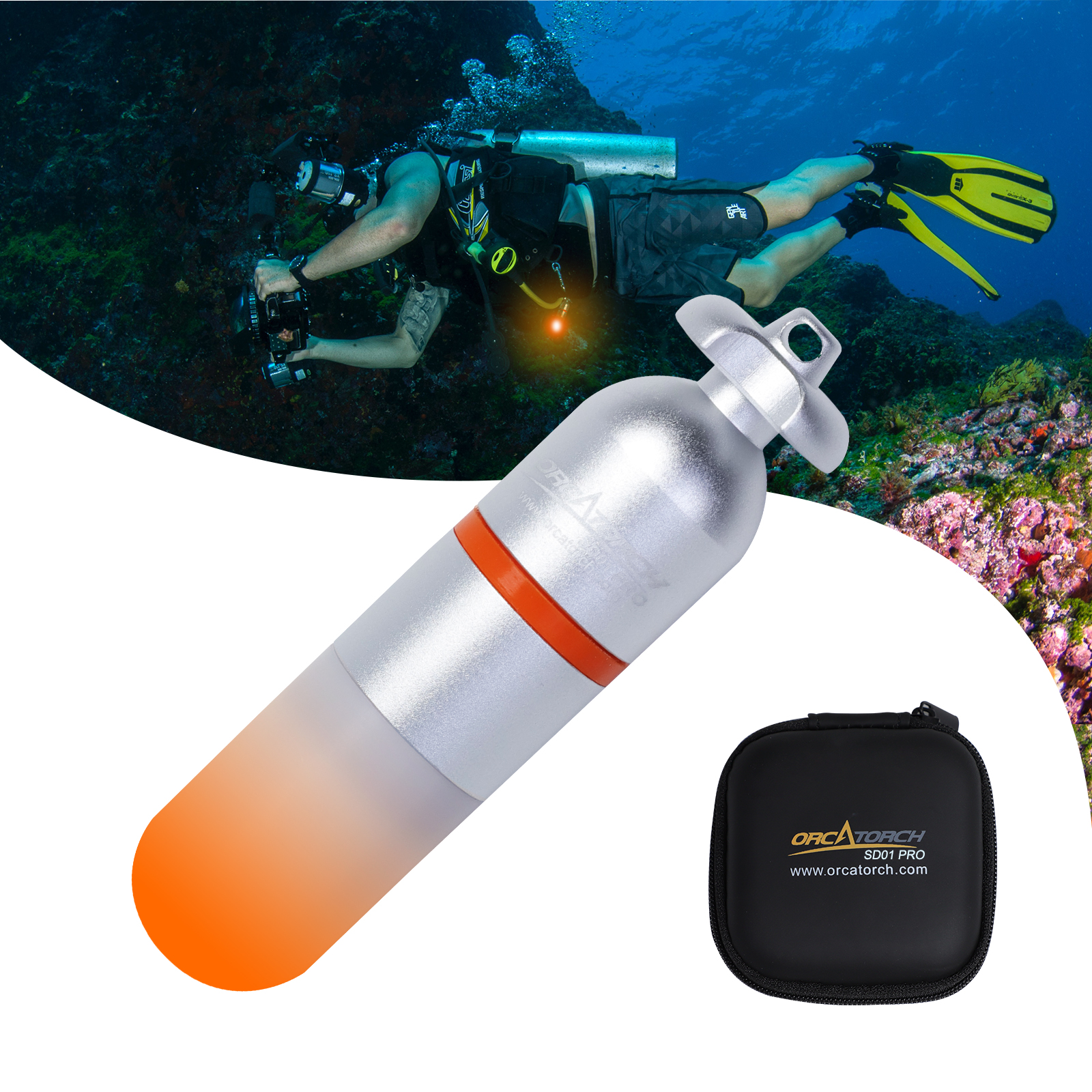 ORCATORCH SD01 PRO buceo estroboscópico baliza Mini tanque brillante luz de señal de buceo linterna subacuática luces intermitentes nocturnas: YELLOW