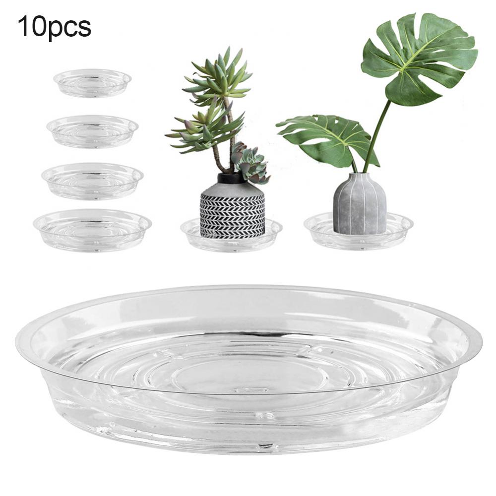 10 Stuks Plastic Bloempot Lade Met Plant Labels Tags Planter Trays Transparante Tuin Balkon Water Bloempot Mat Stand Voor thuis