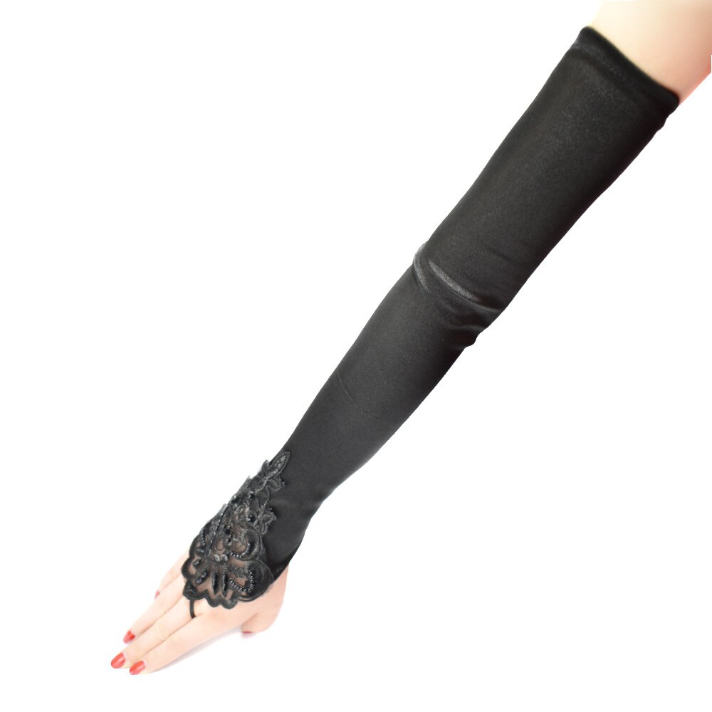 Gants en Satin Long de 48cm, Sexy, avec broderie au doigt, crochet, pour femmes, fête rétro, etiquettes, Cosplay, danse et dîner