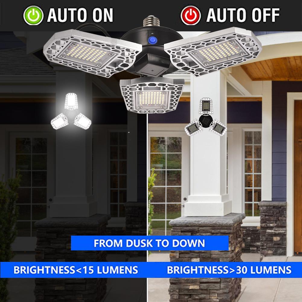 100w LED Garage Lamp Dusk To Down Induction Deformable Lamp E27 High Bay Light IP65 Industrial Lamp With 3 Adjustable Panels