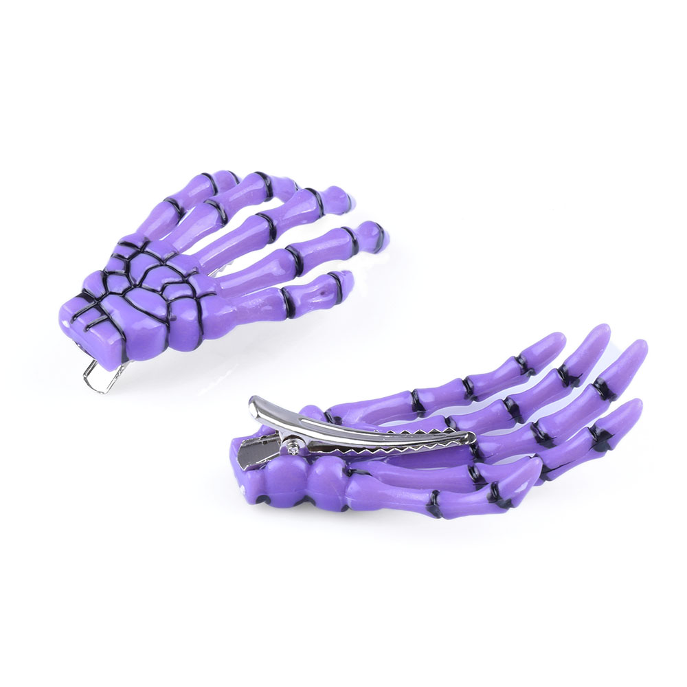 Horquilla de hueso de mano de calavera para Mujer, pinzas para el cabello de esqueleto fantasma, accesorios para el cabello, 2 piezas por juego: Rojo