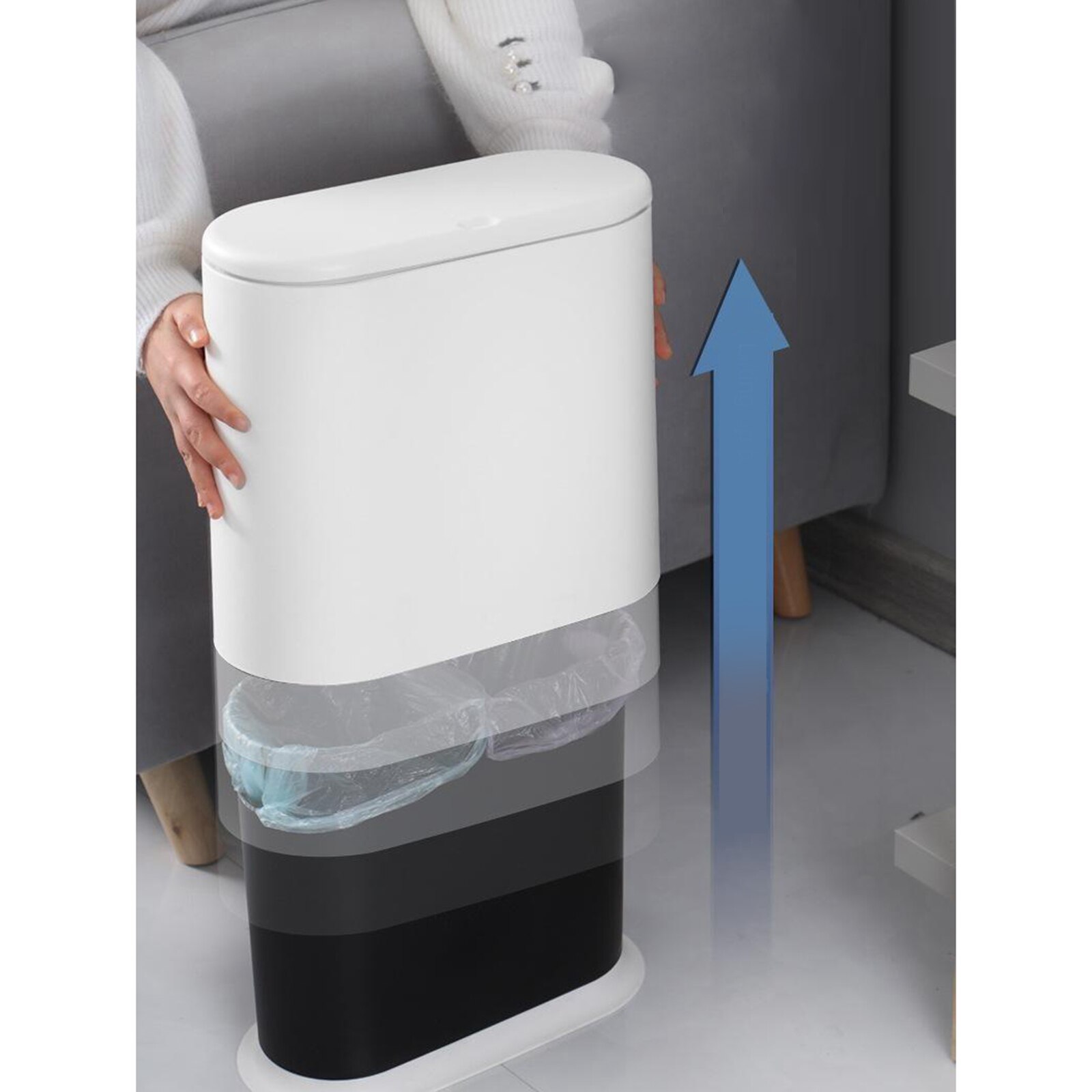 Push Button Dustbin Trash Can Rectangular Kitchen Trash Can Recycler Dual Compartments Rubbish Bin Waste Recycling Waste Basket