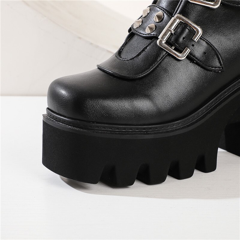 ASUMER nouvelle mi-mollet bottes femmes Style européen talon carré plate-forme bottes boucle populaire punk chaussures dames noir