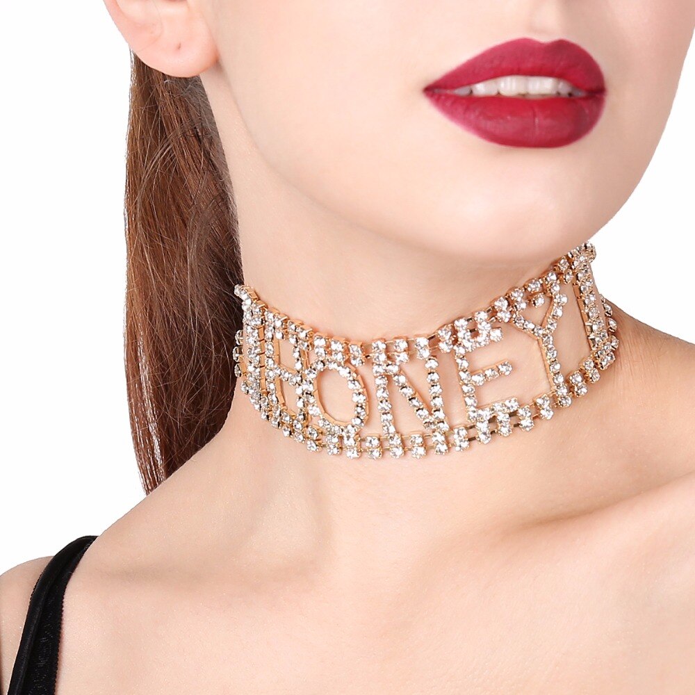 Luxe Strass Choker Ketting Brief Honing Nacklace Vrouwen Maxi Collier Sieraden Vriendin Collares Collier Femme