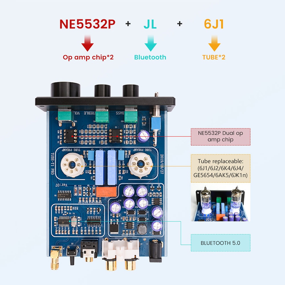 AIYIMA HIFI Bluetooth 5.0 6J1 Vacuum Tube Amplifier Preamplifier Preamp AMP With Bass Treble Adjustment For Home Sound Theater