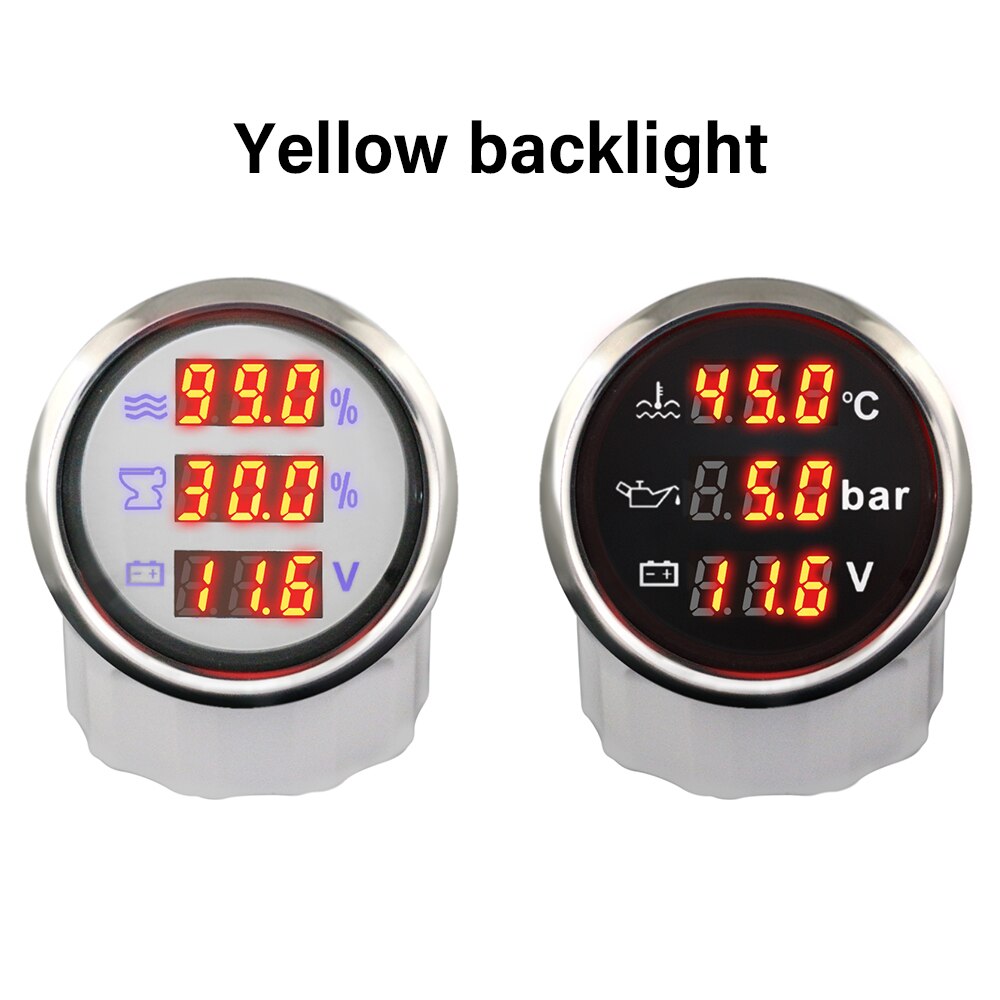 52mm Universal 3 in 1 Multi-Function Digital Gauge Waterproof Automotive Accessory Red/Yellow Backlight Available
