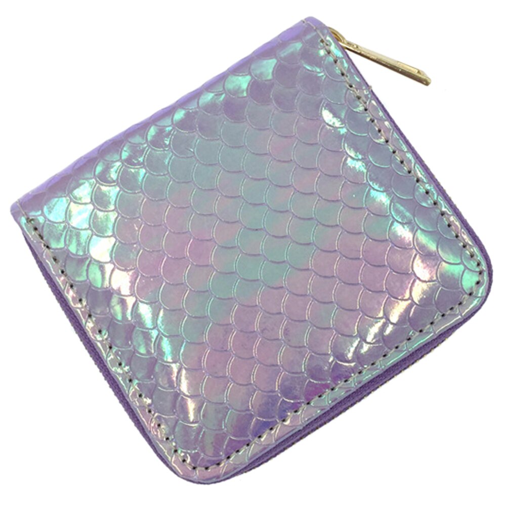 Women Mermaid Pattern Short Wallet Coin Purse PU Leather Purse Zipper Card Clutch Holder Female Small Bag and purse: Purple