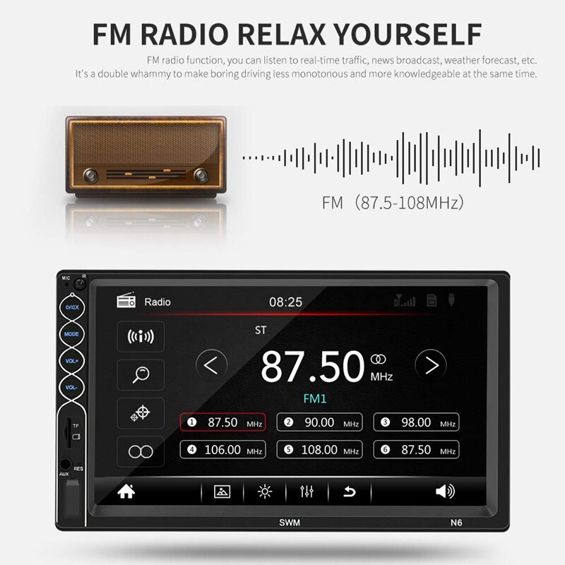 Dobbelt din 7 tommer bil fm-radio  mp5- afspiller, tryk på sn in-dash stereo bil o system autoradio med blåt håndfri, rea