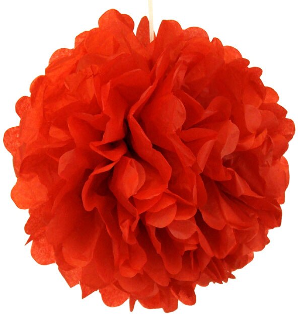 Papel pompones con flores ornamento de vid 25 Cm-Rojo