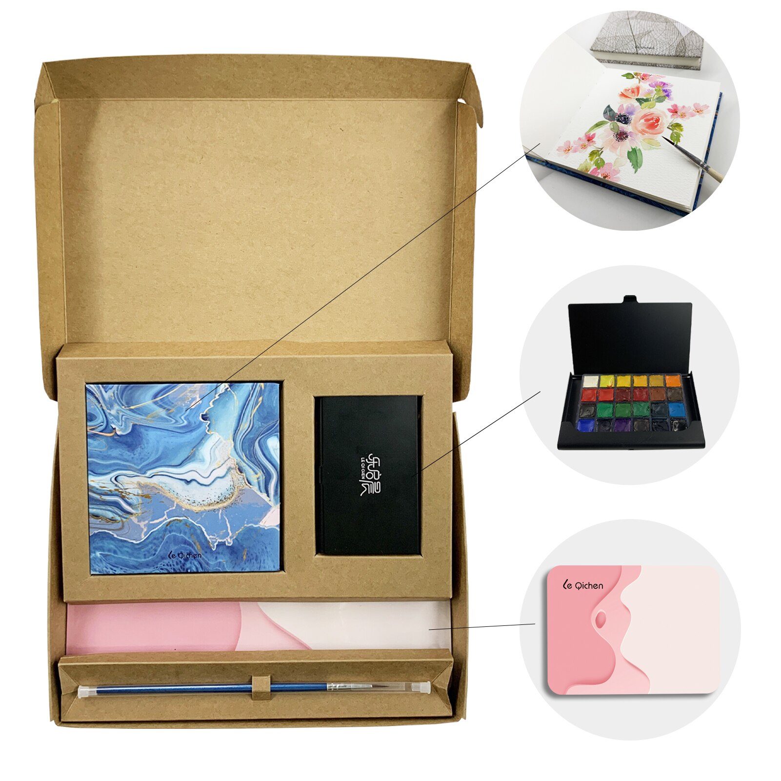 Hardcover Aquarel Schetsboeken, 3.9X3.9 ''Pocket Pads, Set Met Toning Papier En Verf Doos