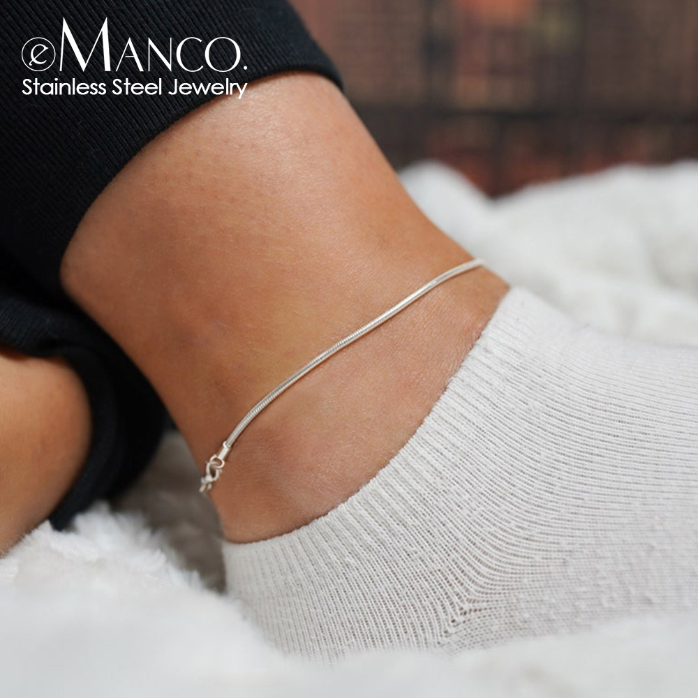 e-Manco Schlangenkette Fußkettchen Edelstahl verstellbare Kette Knöchel für Frauen Mädchen Schmuck Zubehör