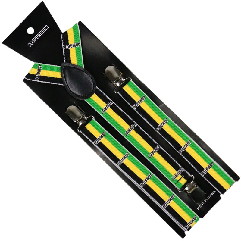 2.5cm brede justerbare y-ryg grøn gul rød jamaica flag stribede seler herre dame: 08