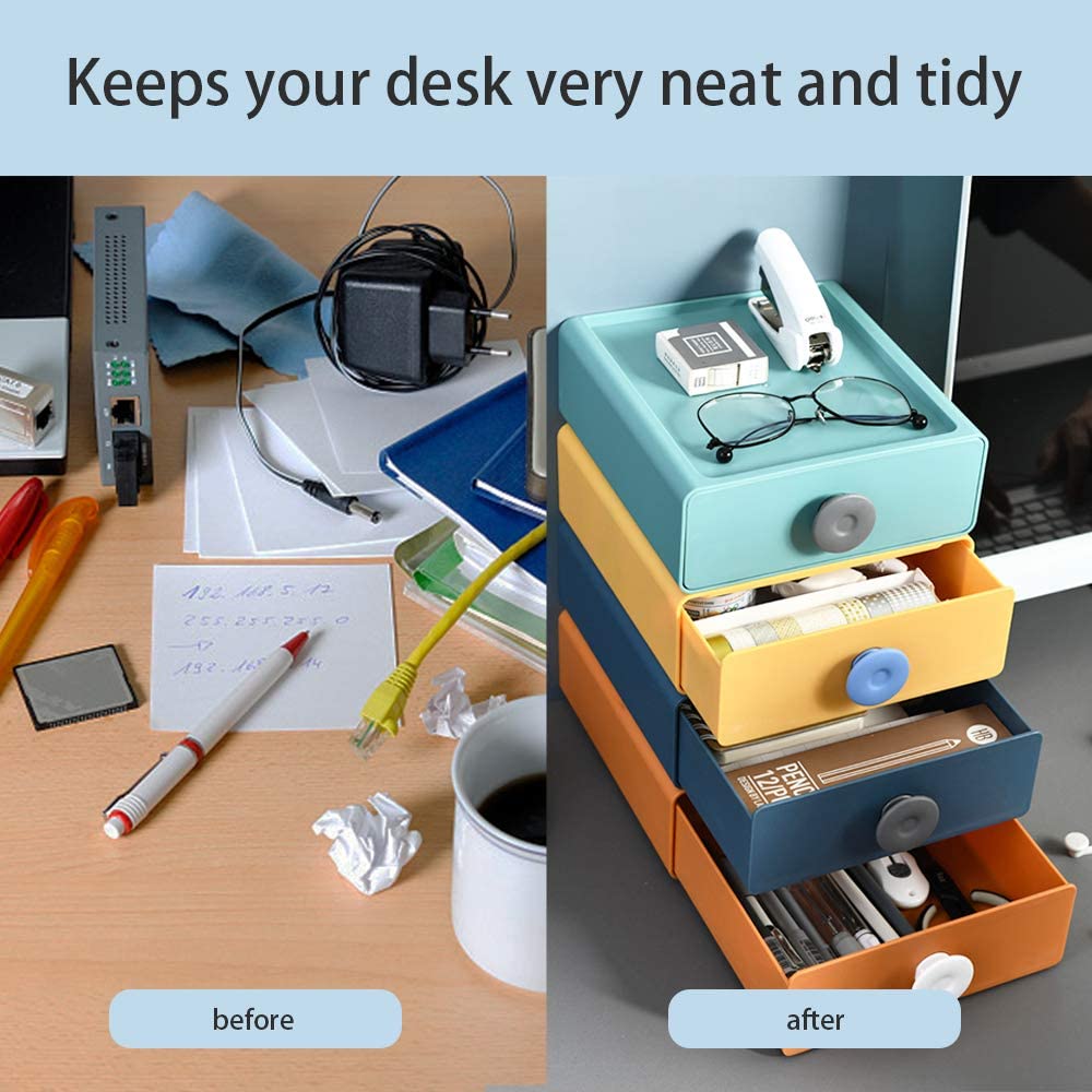 Stackable Storage Drawer Small Desktop Storage Containers with Drawers Plastic Organizer Box for Office Supplies Makeups Jewelry